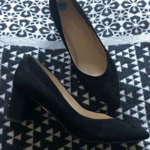 Marc Fisher Black Suede Pointed Low Block Heels